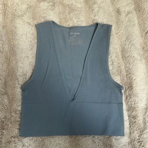 Seamless Ribbed Trendy Crop V Neck Plunging Tank
